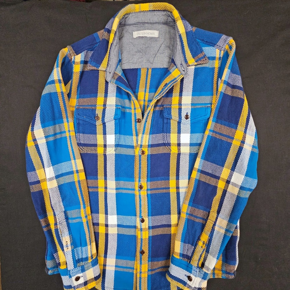 Outerknown Blanket Shirt M Blue Wave Ventana Plaid Organic Cotton Shacket NWOT